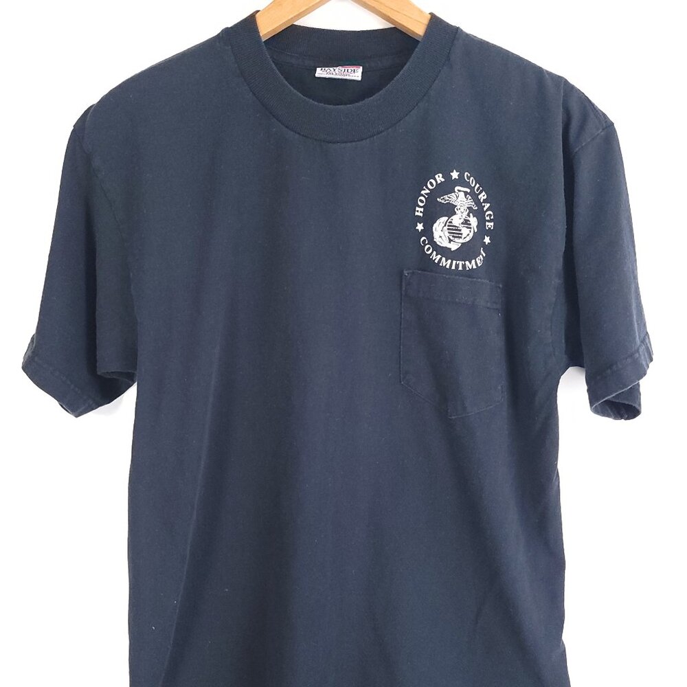 USMC Honor Courage Commitment Graphic T-Shirt Men's Large Black Bayside USA